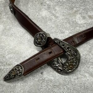 Lady Nadim Belt Womens 32 LG Brown Leather Western Concho Buckle Tip Wide Floral